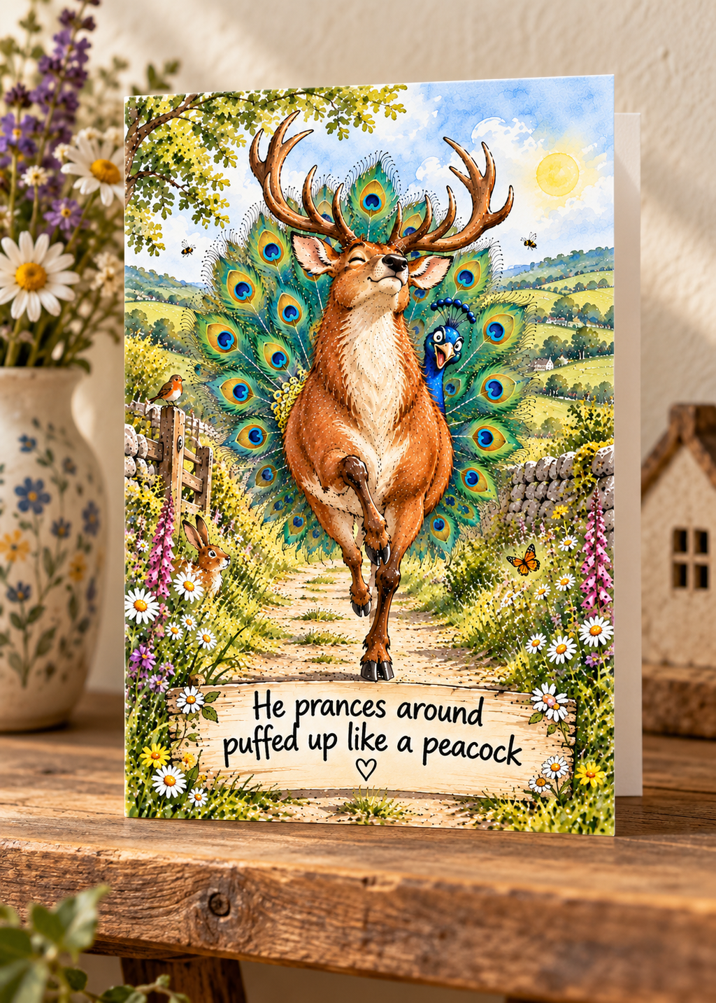 Puffed Up Prancer Greetings Card
