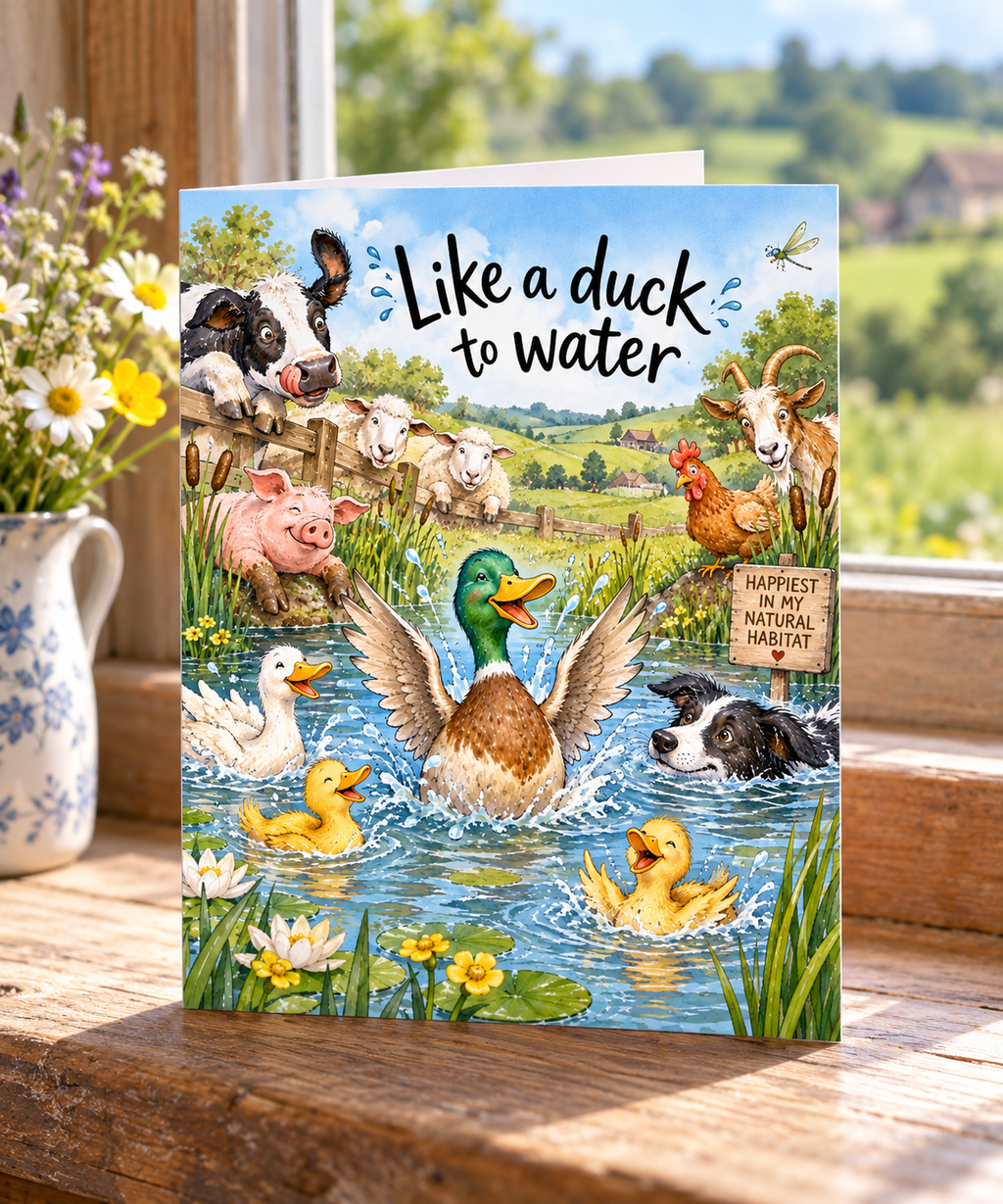 Like a Duck to Water Greetings Card