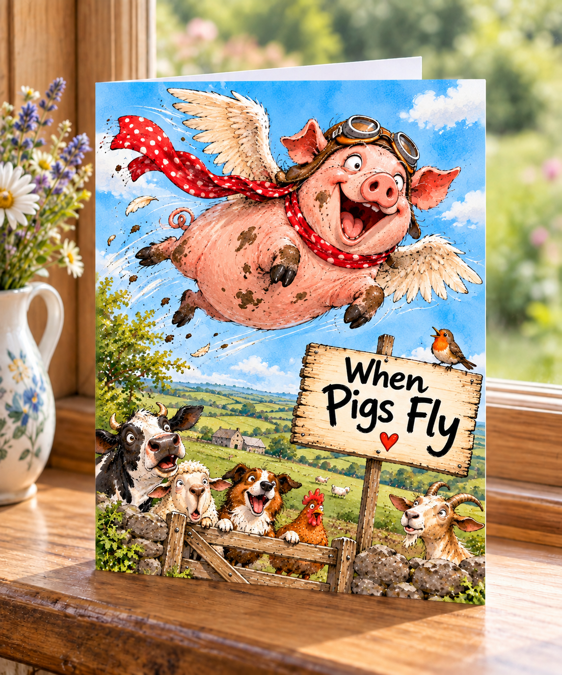 When Pigs Fly Greetings Card