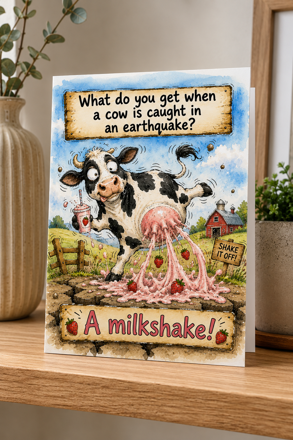 Earthquake Cow Greeting Card