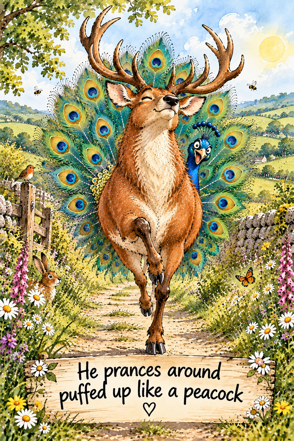 Puffed Up Prancer Greetings Card