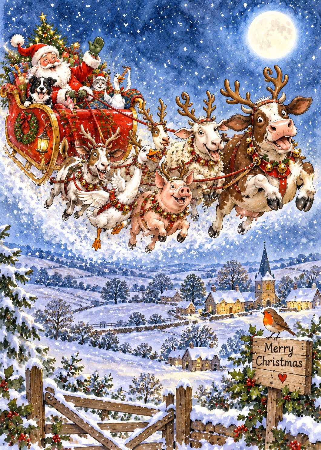 Santa's Sleigh Greetings Card