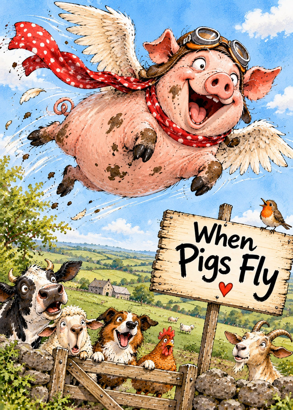 When Pigs Fly Greetings Card