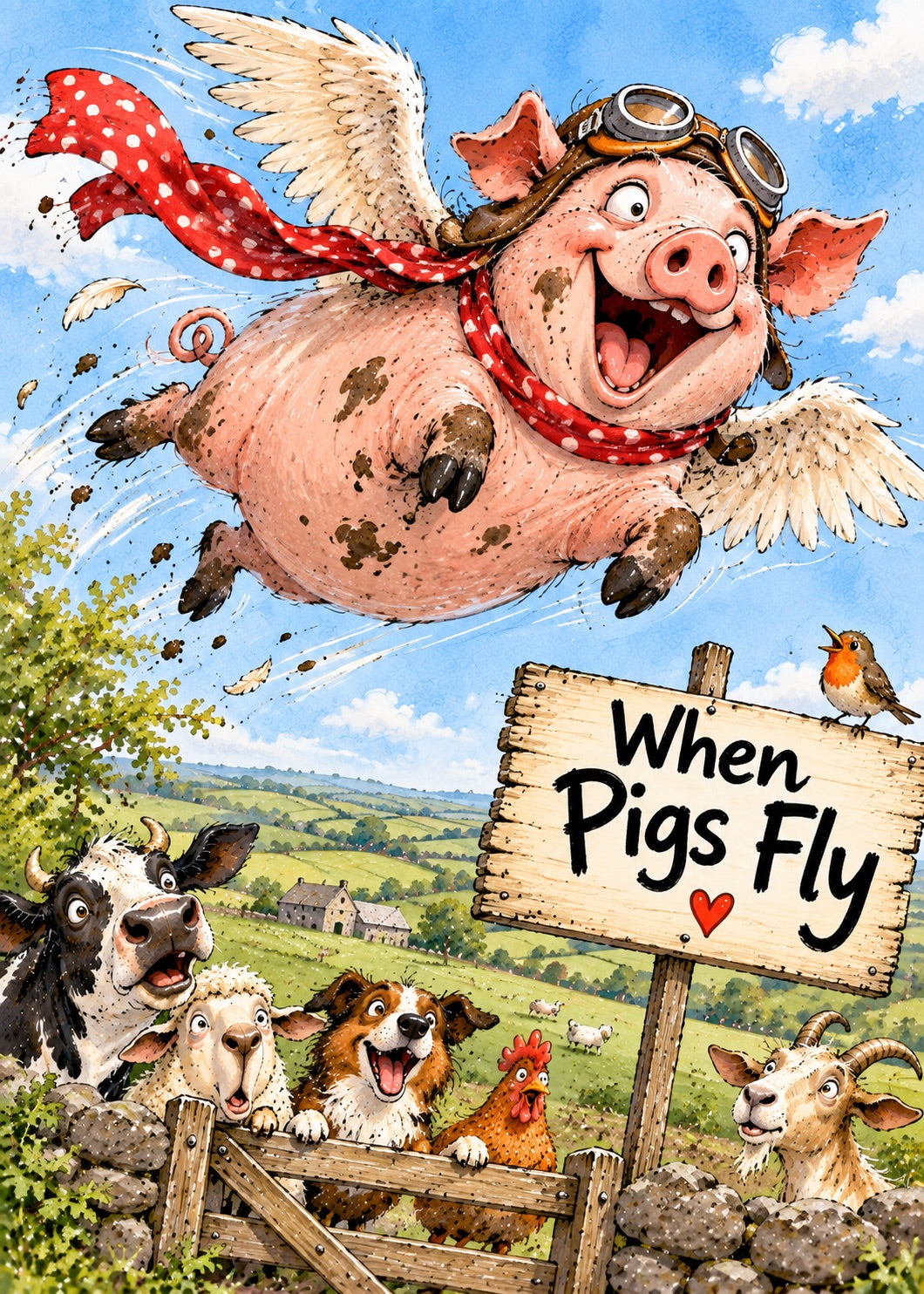 When Pigs Fly Greetings Card