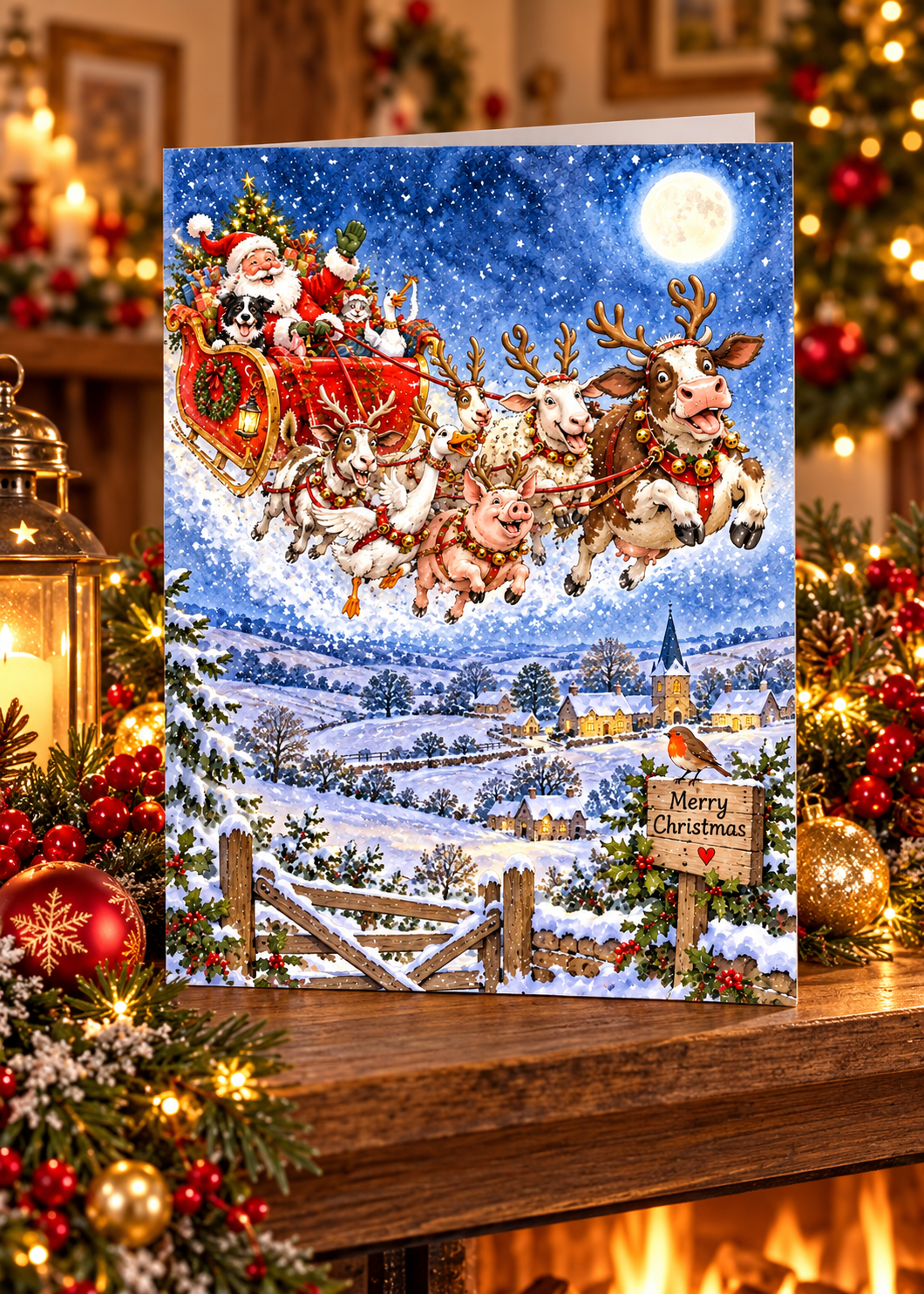 Santa's Sleigh Greetings Card