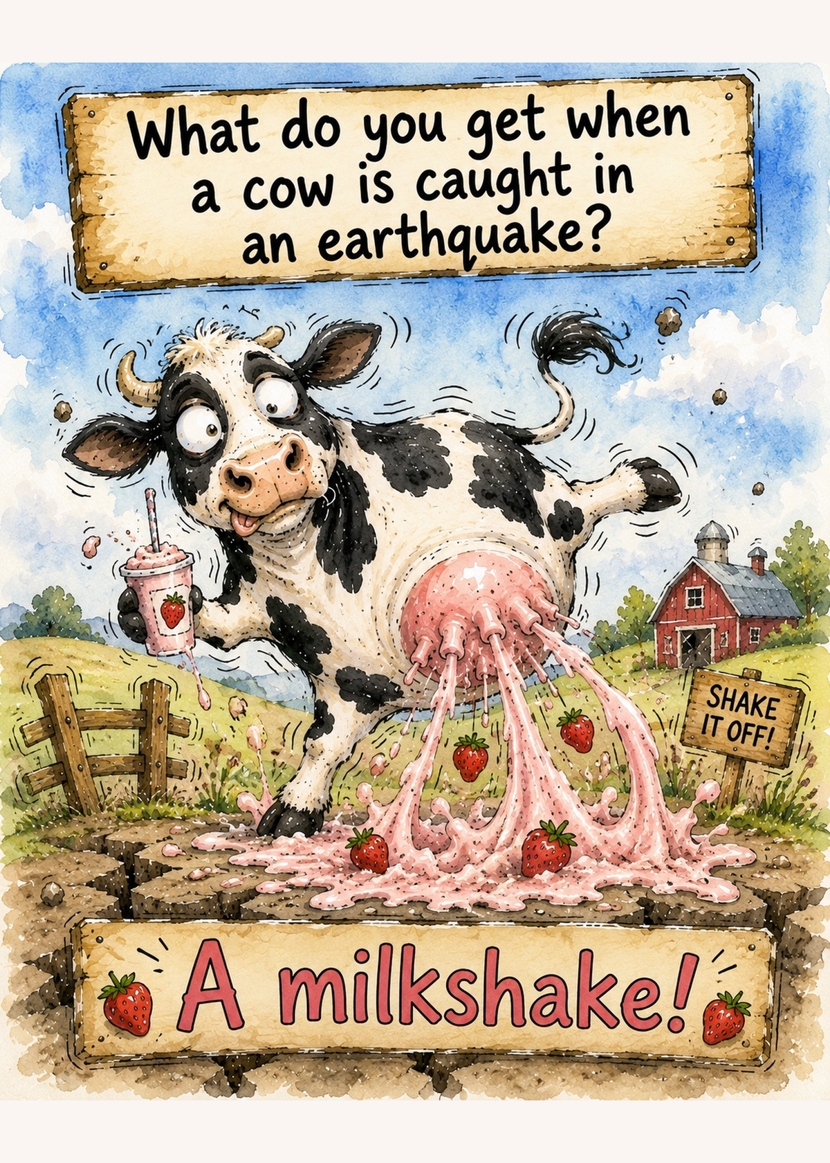 Earthquake Cow Greeting Card
